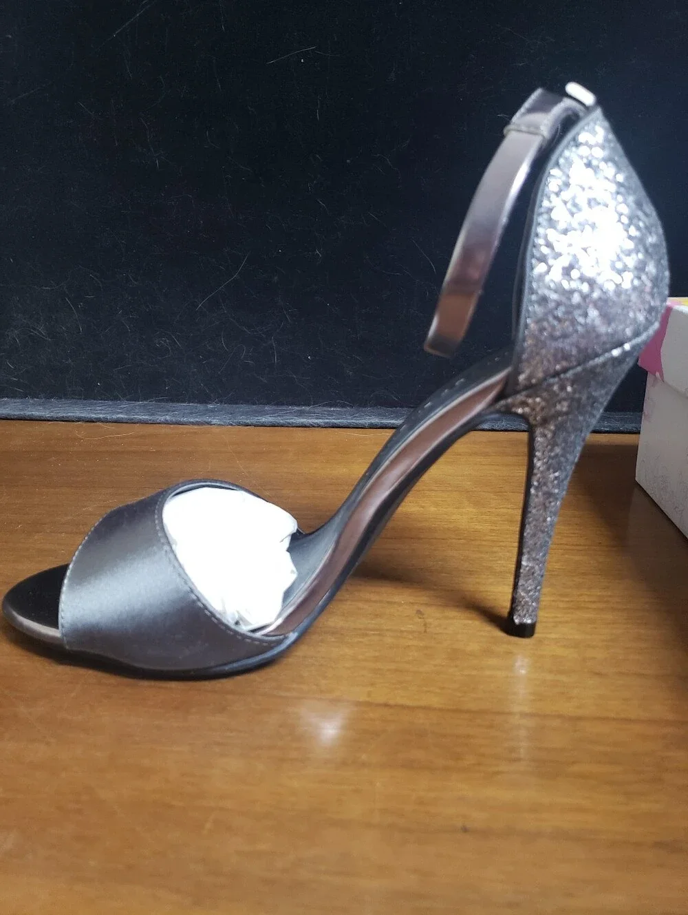 Women's Silver Glitter Ankle-Strap High Heel Sandals